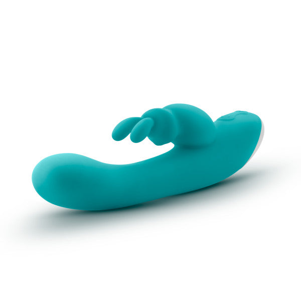 Hop Rave Rechargeable Silicone Rabbit Vibrator by Blush Novelties - Aquamarine Blue side view