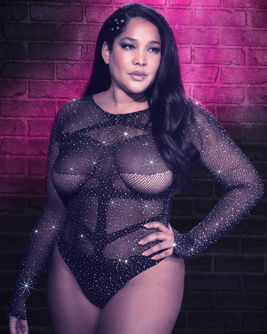 Radiance™ Plus Size Long Sleeve Body Suit with Gem Accents
