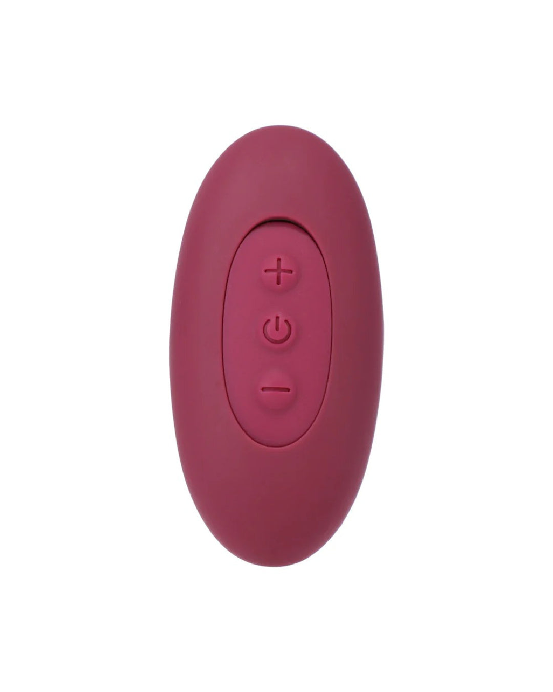 Tryst Duet Double Ended Vibrator with Remote - Remote control, top + button increases speed, middle power button turns it on and off and lowest - button lowers the speed